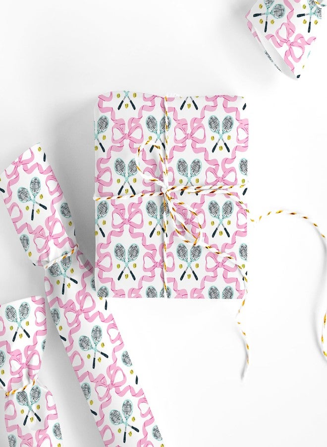 JarThenaAMCS ورق تغليف هدايا JarThenaAMCS وردي اللون بفيونكة - لفة صغيرة - 17 بوصة × 32.8 قدم، ورق تغليف هدايا على شكل مضرب تنس، ورق فني مزخرف لحفلات أعياد الميلاد والأعمال اليدوية - Image 2